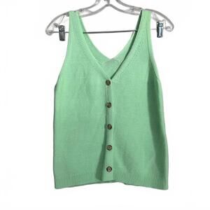 Loft Seafoam Green Sleeveless Knit Button Up Sweater Tank Top Women’s Small